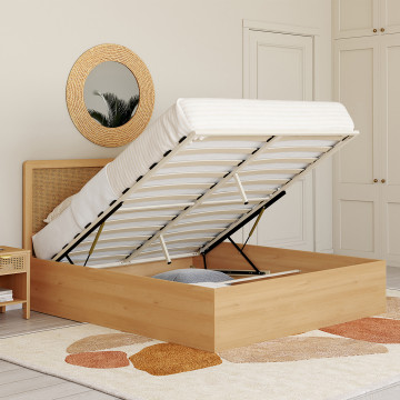 Lit coffre Eve avec sommier et tête de lit en cannage 140x190cm
