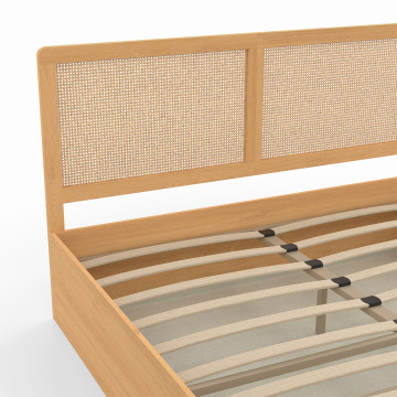 Lit coffre Eve avec sommier et tête de lit en cannage 160x200cm