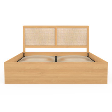 Lit coffre Eve avec sommier et tête de lit en cannage 160x200cm