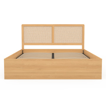Lit coffre Eve avec sommier et tête de lit en cannage 160x200cm