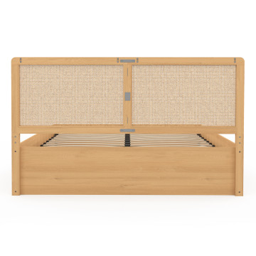 Lit coffre Eve avec sommier et tête de lit en cannage 160x200cm