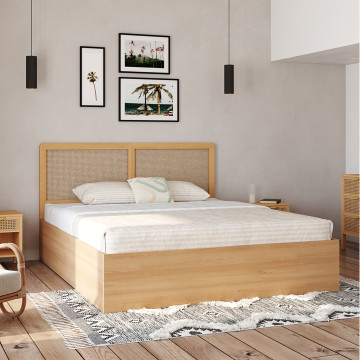Lit coffre Eve avec sommier et tête de lit en cannage 160x200cm