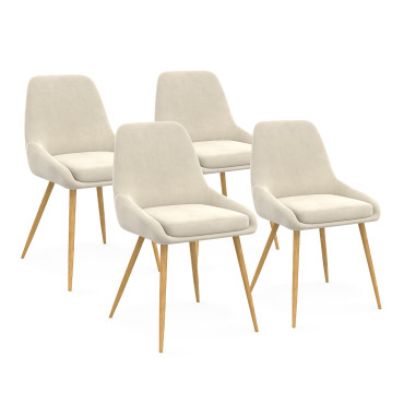 Chaises Olivia en velours crème et pieds bois - lot de 4