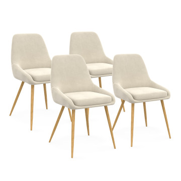 Chaises Olivia en velours crème et pieds bois - lot de 4