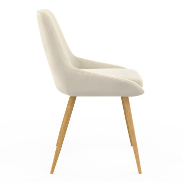 Chaises Olivia en velours crème et pieds bois - lot de 4