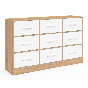 Commode Uma 9 tiroirs bois et blanc