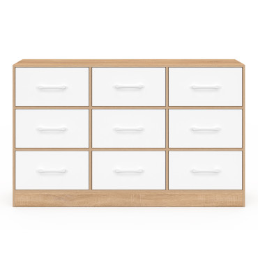 Commode Uma 9 tiroirs bois et blanc