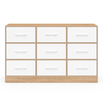 Commode Uma 9 tiroirs bois et blanc