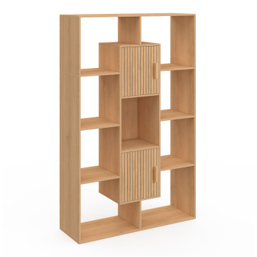 Etagère bibliothèque Faustine effet lattes 11 compartiments 143cm