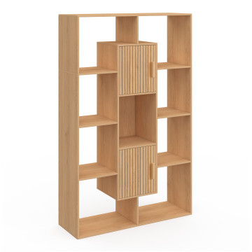 Etagère bibliothèque Faustine effet lattes 11 compartiments 143cm