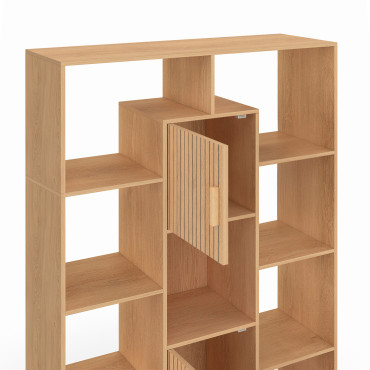 Etagère bibliothèque Faustine effet lattes 11 compartiments 143cm