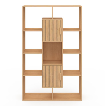 Etagère bibliothèque Faustine effet lattes 11 compartiments 143cm