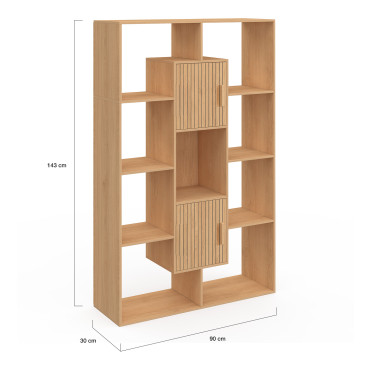 Etagère bibliothèque Faustine effet lattes 11 compartiments 143cm