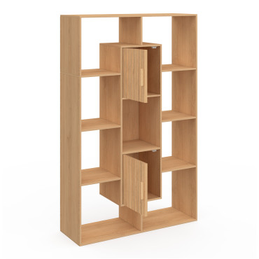 Etagère bibliothèque Faustine effet lattes 11 compartiments 143cm