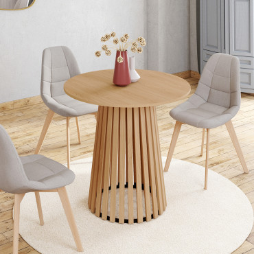 Table à manger ronde Camélia pied central lattes Ø80cm