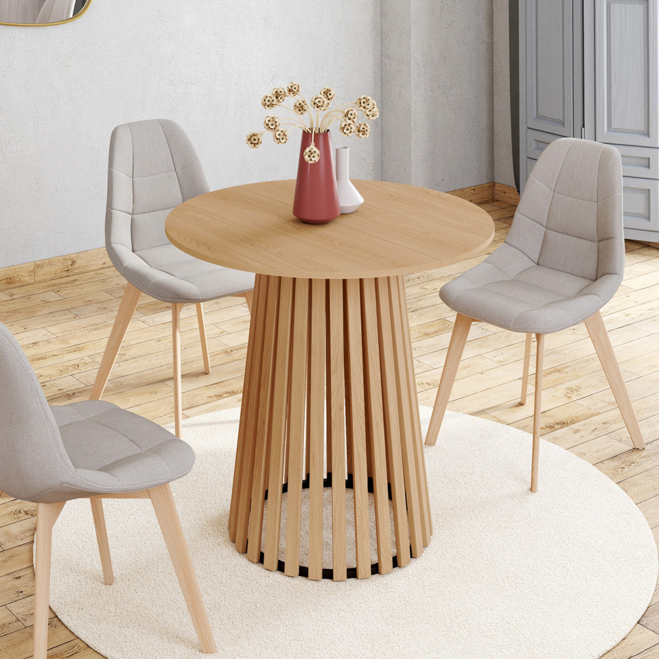 Table à manger ronde Camélia pied central lattes Ø80cm Table à manger ronde Camélia pied central lattes Ø80cm