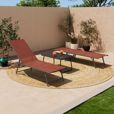 Transats inclinables Malaga 4 positions en textilène terracotta - lot de 2