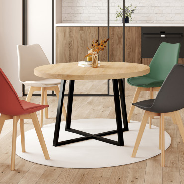 Table à manger ronde Sana bois et noir Ø110cm