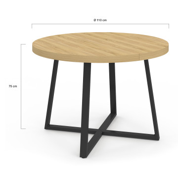 Table à manger ronde Sana bois et noir Ø110cm