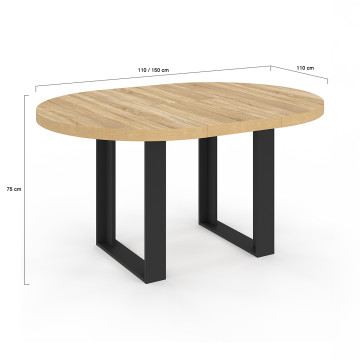 Table à manger ronde extensible Brixton bois et noir Ø110-150cm