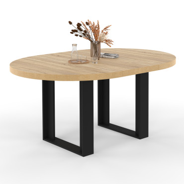 Table à manger ronde extensible Brixton bois et noir Ø110-150cm