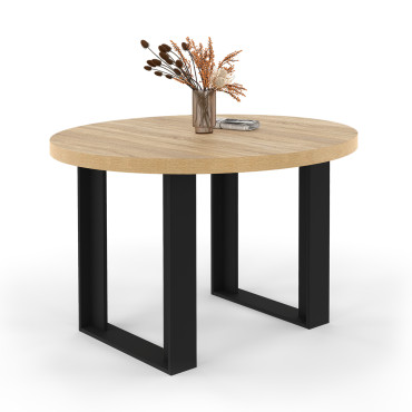 Table à manger ronde extensible Brixton bois et noir Ø110-150cm