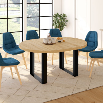 Table à manger ronde extensible Brixton bois et noir Ø110-150cm