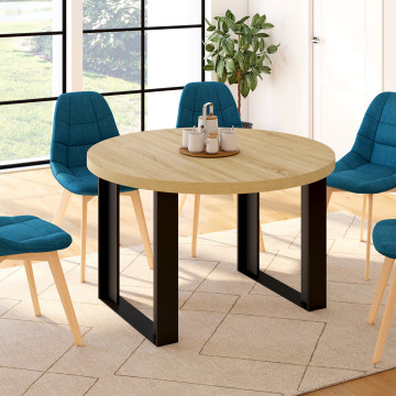 Table à manger ronde extensible Brixton bois et noir Ø110-150cm