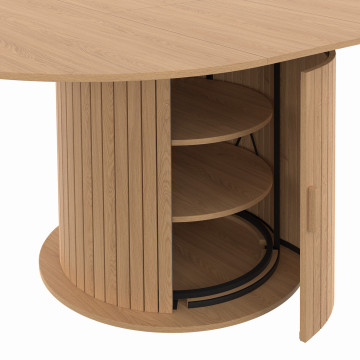 Table à manger ronde extensible Albane bois et pied lattes avec rangements Ø110-150cm