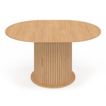 Table à manger ronde extensible Albane bois et pied lattes avec rangements Ø110-150cm