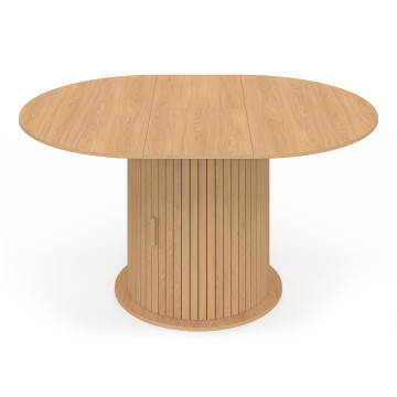 Table à manger ronde extensible Albane bois et pied lattes avec rangements Ø110-150cm