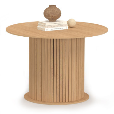 Table à manger ronde extensible Albane bois et pied lattes avec rangements Ø110-150cm