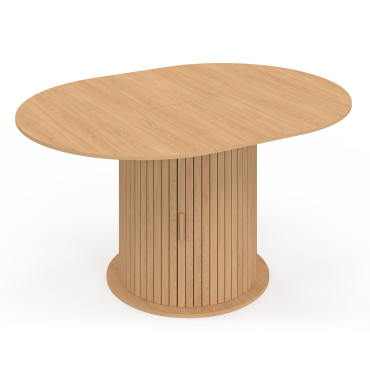 Table à manger ronde extensible Albane bois et pied lattes avec rangements Ø110-150cm