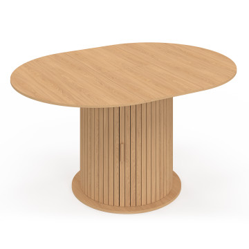Table à manger ronde extensible Albane bois et pied lattes avec rangements Ø110-150cm