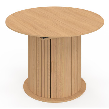 Table à manger ronde extensible Albane bois et pied lattes avec rangements Ø110-150cm