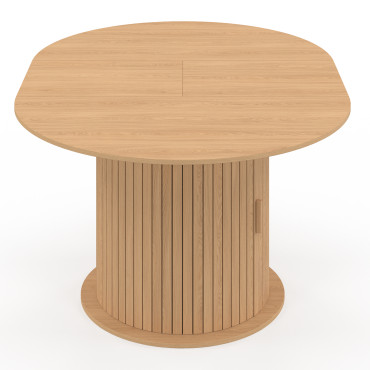 Table à manger ronde extensible Albane bois et pied lattes avec rangements Ø110-150cm