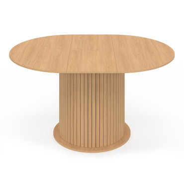 Table à manger ronde extensible Albane bois et pied lattes avec rangements Ø110-150cm