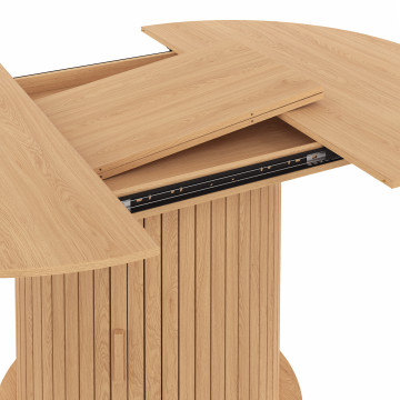Table à manger ronde extensible Albane bois et pied lattes avec rangements Ø110-150cm