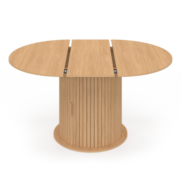 Table à manger ronde extensible Albane bois et pied lattes avec rangements Ø110-150cm