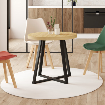 Table à manger ronde Sana bois et noir Ø80cm