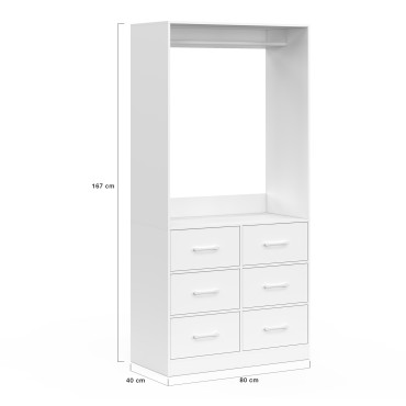 Dressing Uma avec 1 penderie et 6 tiroirs blanc