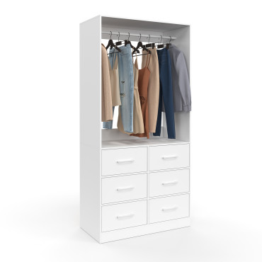 Dressing Uma avec 1 penderie et 6 tiroirs blanc