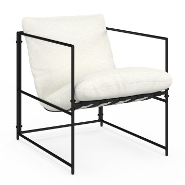 Fauteuil Penelope en tissu blanc et pieds métal noirs