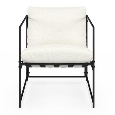 Fauteuil Penelope en tissu blanc et pieds métal noirs