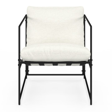 Fauteuil Penelope en tissu blanc et pieds métal noirs