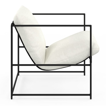 Fauteuil Penelope en tissu blanc et pieds métal noirs