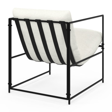 Fauteuil Penelope en tissu blanc et pieds métal noirs
