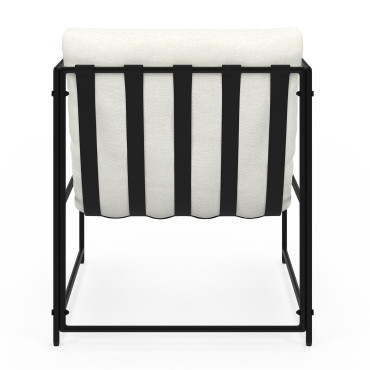 Fauteuil Penelope en tissu blanc et pieds métal noirs