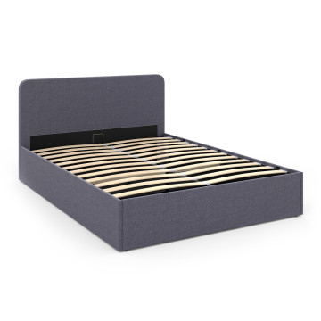 Lit coffre Louise en tissu gris avec sommier et tête de lit arrondie 140x190cm
