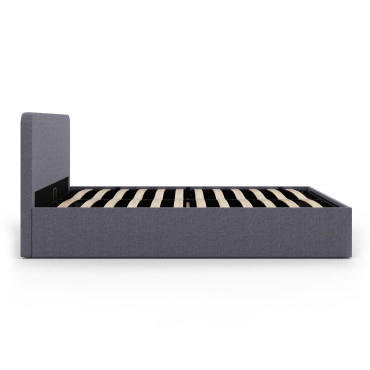 Lit coffre Louise en tissu gris avec sommier et tête de lit arrondie 140x190cm